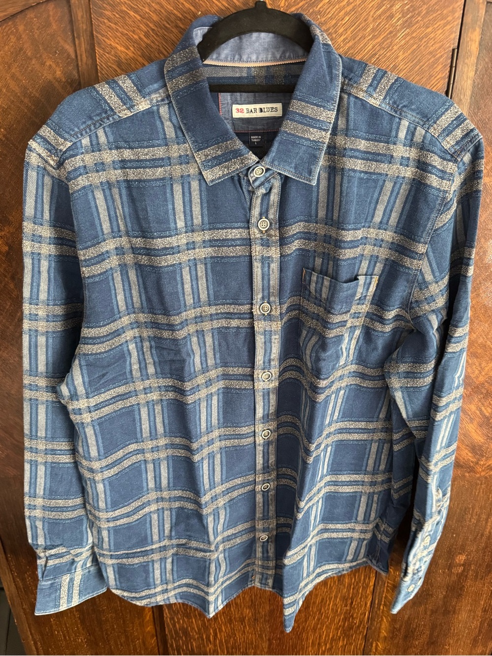 Men's 32 Bar Blues Blue Plaid Button-Down Shirt
